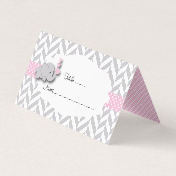 Pink and Gray Elephant Baby Shower | Place Cards