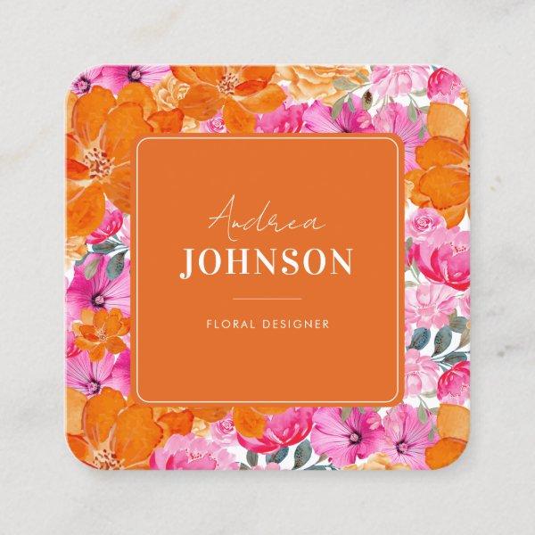 Pink and Orange Vibrant Watercolor Summer Floral Square