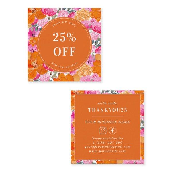 Pink and Orange Watercolor Floral Small Business Discount Card