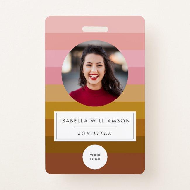 Pink and Terracotta Boho Geometric Stripe Employee Badge
