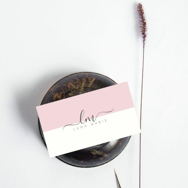 Pink and white, calligraph monogram minimalist calling card