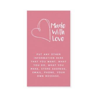 Pink and white made with love heart, social links enclosure card