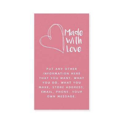 Pink and white made with love heart, social links enclosure card