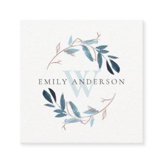 PINK AQUA BLUE FOLIAGE INITIAL WREATH PROFESSIONAL SQUARE