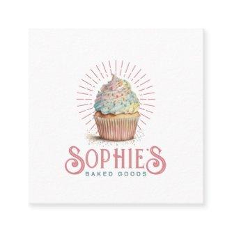 Pink Baker Bakery Cupcake Logo Typography Square