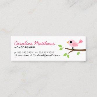 Pink bird on branch cute mom mommy calling card