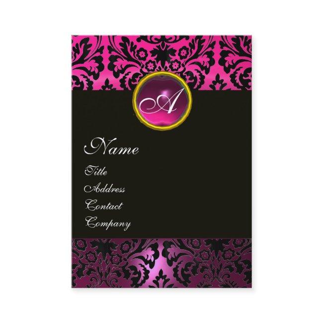 PINK BLACK AMETHYST DAMASK MONOGRAM Fuchsia Floral