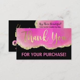 Pink Black Glitter Gold Agate Foil Thank You