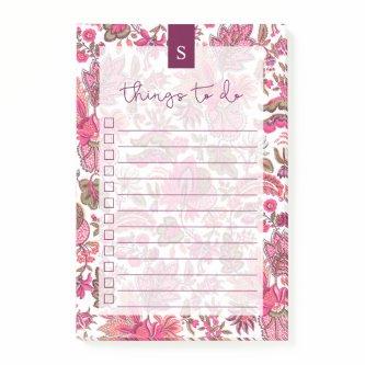 Pink Boho Vintage Floral Lined To-Do List Post-it Notes