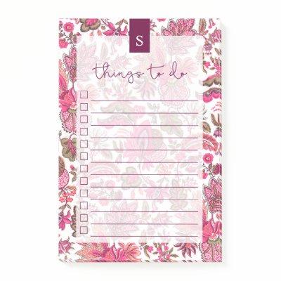 Pink Boho Vintage Floral Lined To-Do List Post-it Notes