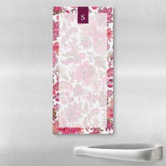 Pink Boho Vintage Floral Monogram Magnetic Notepad