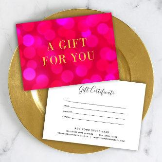 Pink Bokeh Lights Faux Gold Gift Certificate