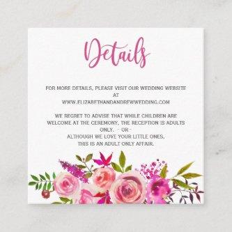 Pink Botanical Floral Wedding Details Info Enclosure Card