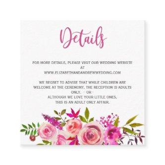 Pink Botanical Floral Wedding Details Info Enclosure Card