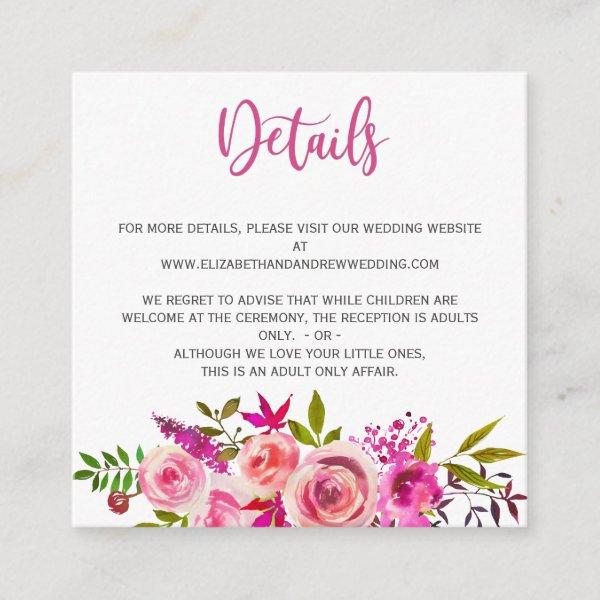 Pink Botanical Floral Wedding Details Info Enclosure Card