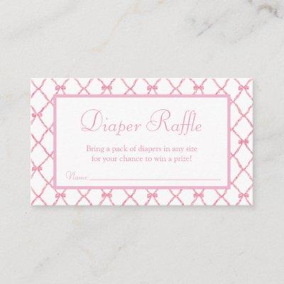 Pink Bow Trellis Baby Shower Diaper Raffle Card