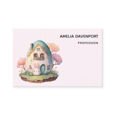 Pink Bunny & Egg Shaped House Kawaii Style