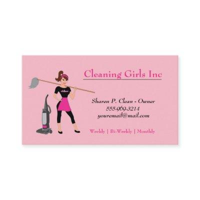 Pink Cartoon Girl With Mop House Cleaning Service