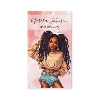 Pink Chic Afro American Braids Braiding QR Code