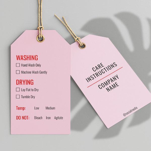 Pink Clothing Washing Care Instructions Hang Tag