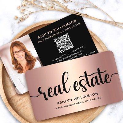 Pink Copper Black Photo Real Estate Agent QR Code