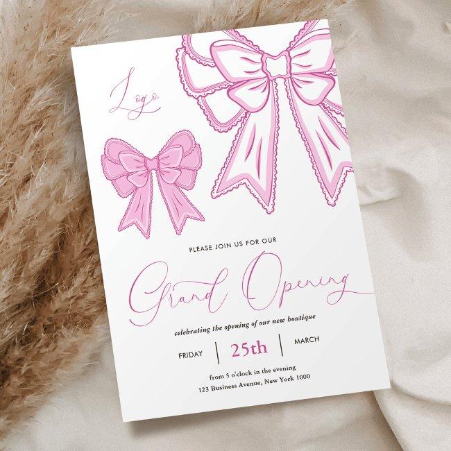 Pink Coquette Bows Feminine Grand Opening Business Invitation