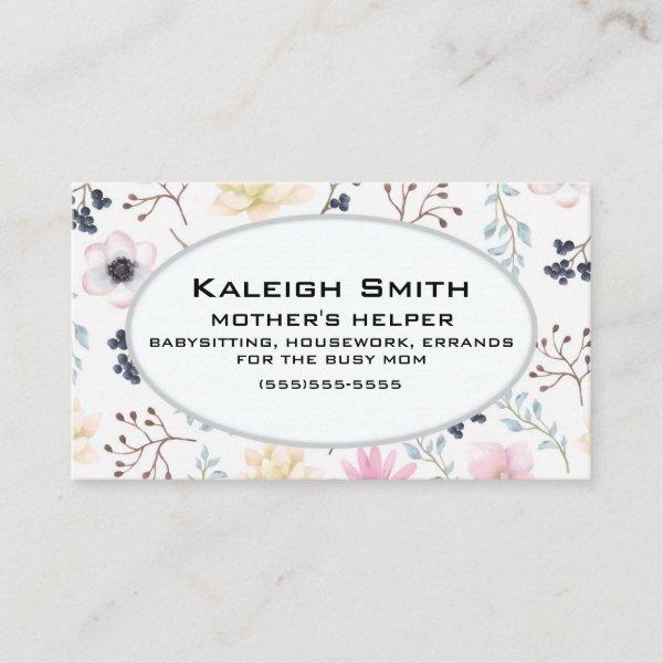 Pink Cream Floral on White Mother's Helper Calling Card