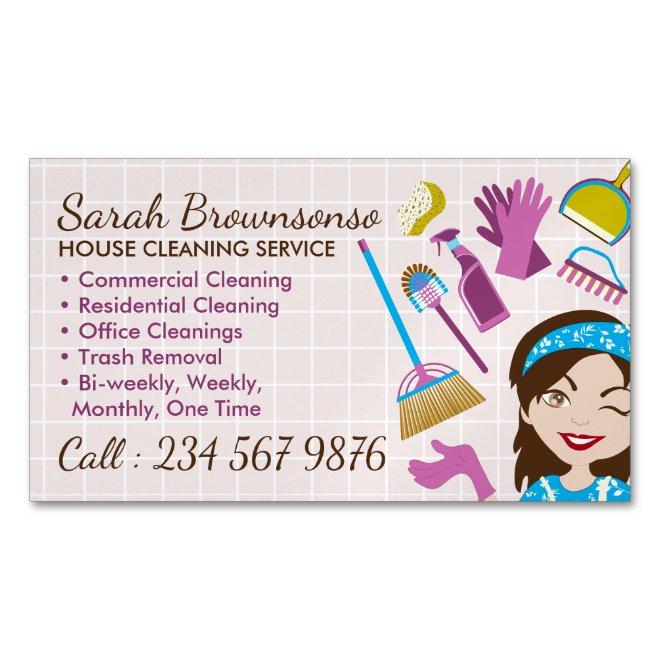 Pink Cute Cleaning Service Janitorial Lady  Magnet