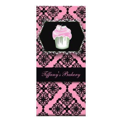 pink damask pastry chef baker bakery cupcake rack card