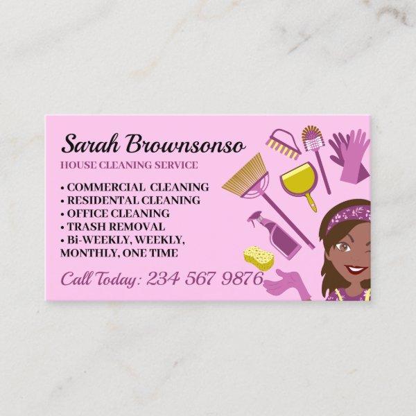 Pink Dark Skin Janitorial Lady House Cleaning