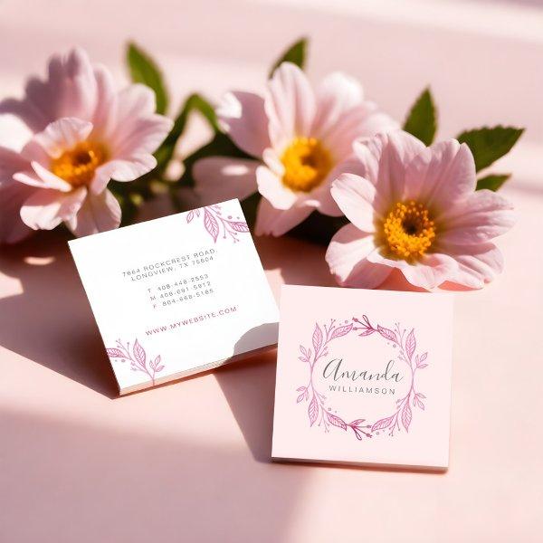 Pink Elegant Floral Watercolor Botanical Crest Square