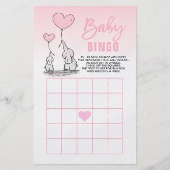 Pink Elephant Heart Girl Baby Shower BINGO Cards Flyer