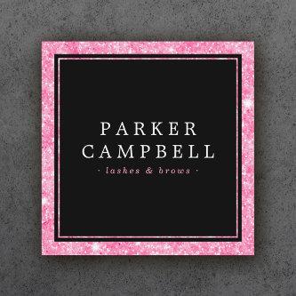 Pink faux glitter border black elegant fashion square