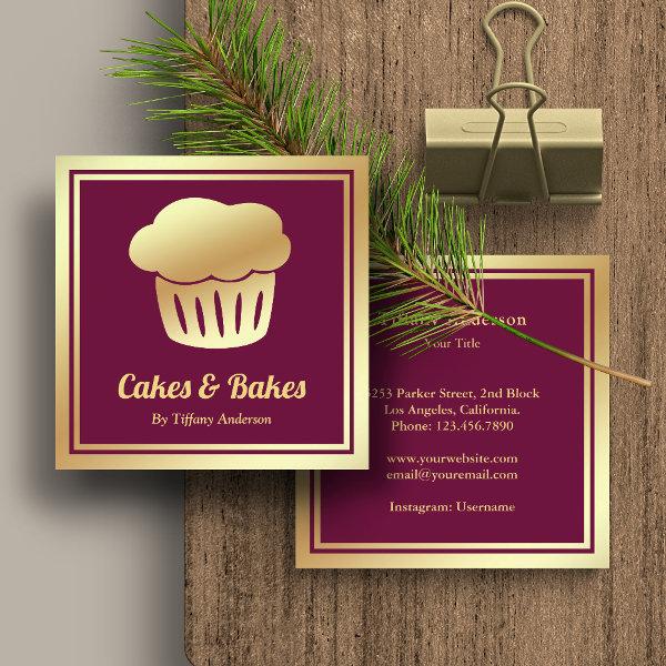 Pink Faux Gold Foil Homemade Cupcake Bakery Square