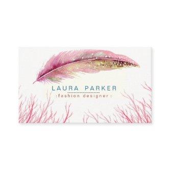 Pink Feather Watercolor Boho Girly Chic Bohemian
