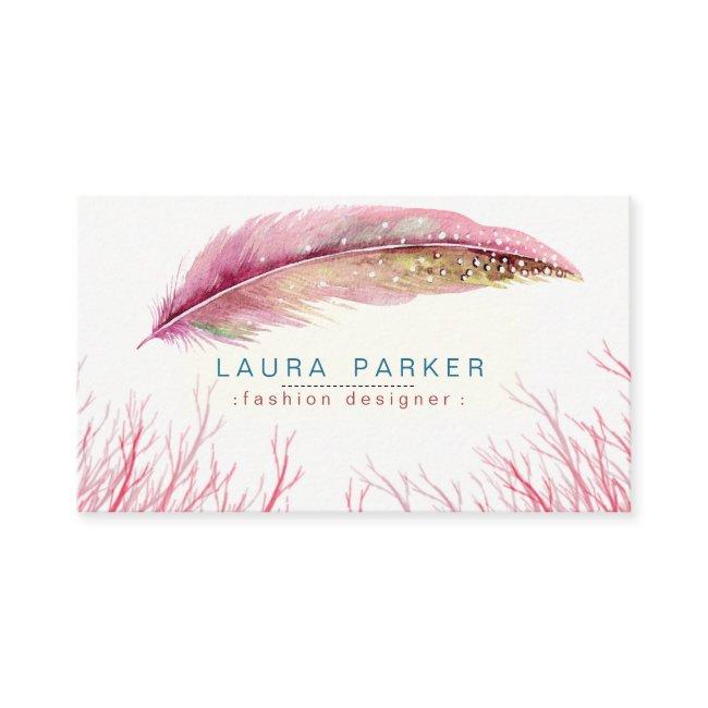 Pink Feather Watercolor Boho Girly Chic Bohemian