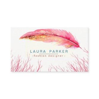 Pink Feather Watercolor Boho Girly Chic