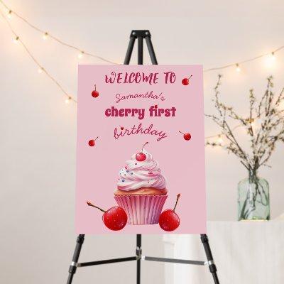 Pink First Cherry & Cupcake Birthday Party Foam Board