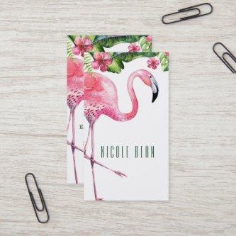 Pink Flamingo & Hibiscus Tropical Floral Leaves