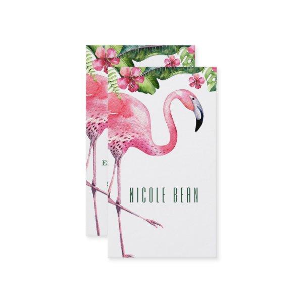 Pink Flamingo & Hibiscus Tropical Floral Leaves