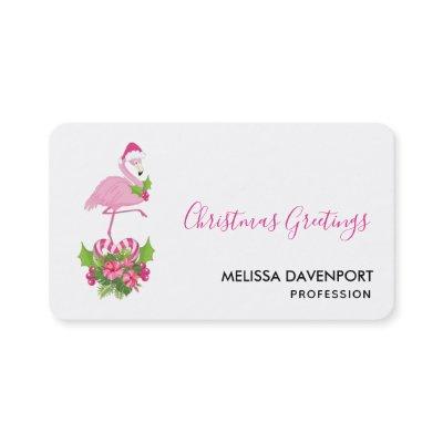 Pink Flamingo in Santa Hat Whimsical Christmas
