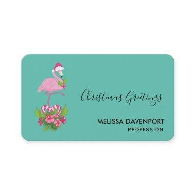 Pink Flamingo in Santa Hat Whimsical Christmas
