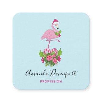 Pink Flamingo in Santa Hat Whimsical Christmas Square