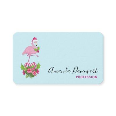 Pink Flamingo in Santa Hat with Candy Cane Bouquet