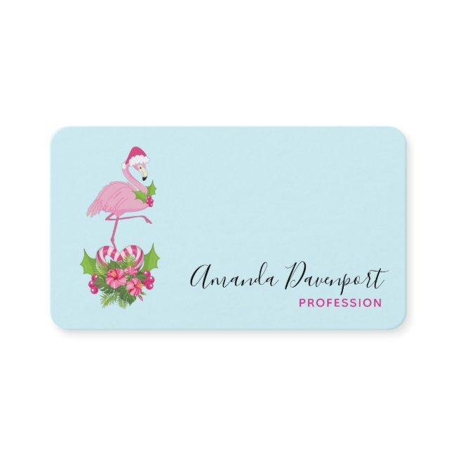 Pink Flamingo in Santa Hat with Candy Cane Bouquet