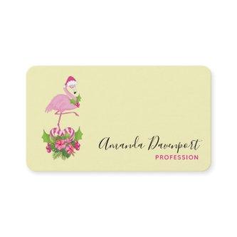 Pink Flamingo in Santa Hat with Candy Cane Bouquet