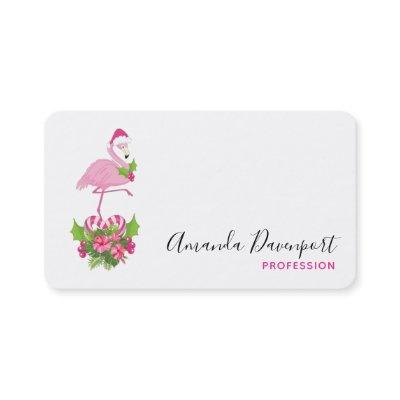 Pink Flamingo in Santa Hat with Candy Cane Bouquet