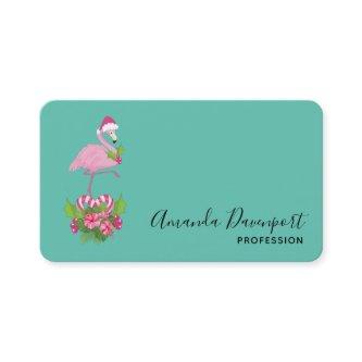 Pink Flamingo in Santa Hat with Candy Cane Bouquet