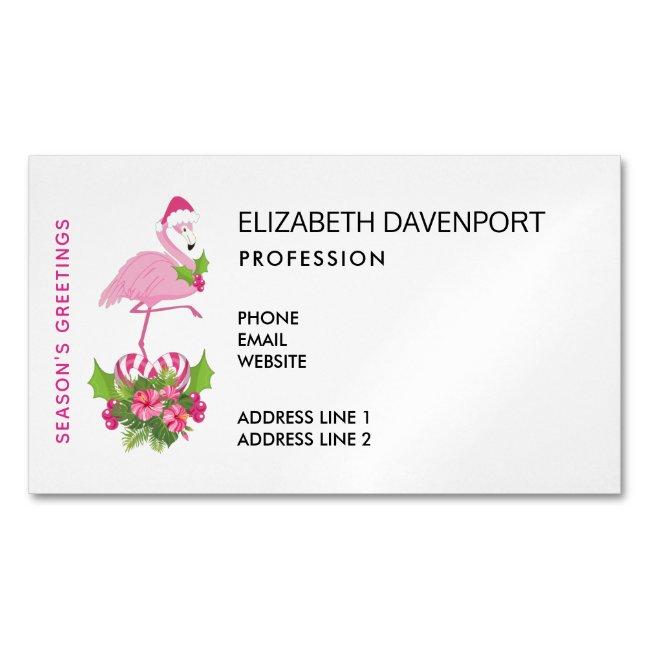 Pink Flamingo in Santa Hat with Candy Cane Bouquet Magnet