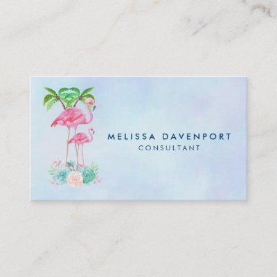 Pink Flamingo Momma & Baby with Palm Trees Calling Card